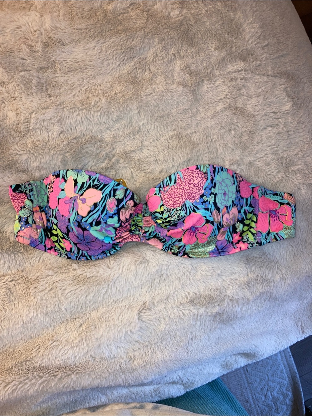 Victoria's Secret Floral Bandeau Bikini Top - Black, Pink, Purple, Blue, Green